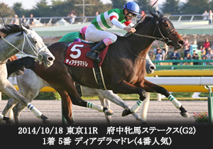 2014/10/18 東京11R 府中牝馬ステークス(G2) 1着 5番 ディアデラマドレ (４番人気)
